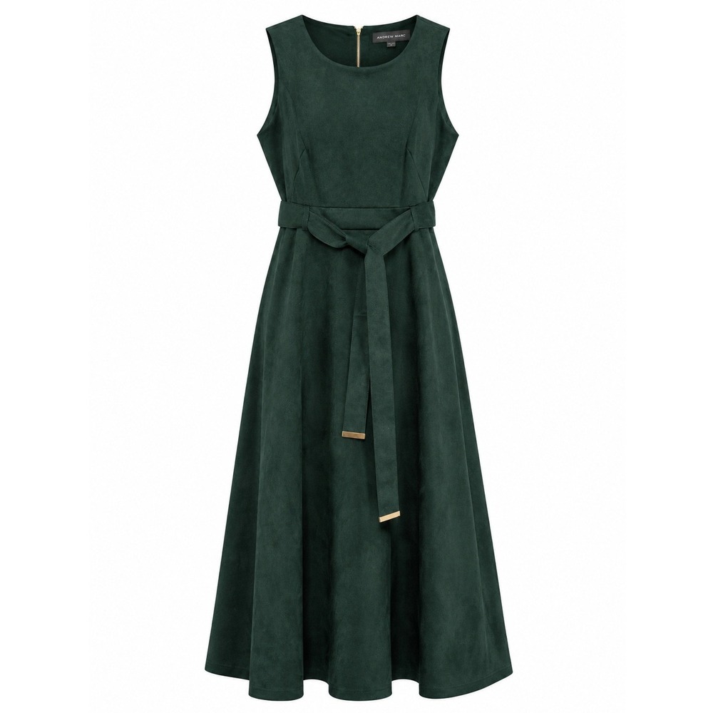 Emerald Green Old Money Faux Suede Midi Dress Size 10 Quiet Luxury Dark Academia